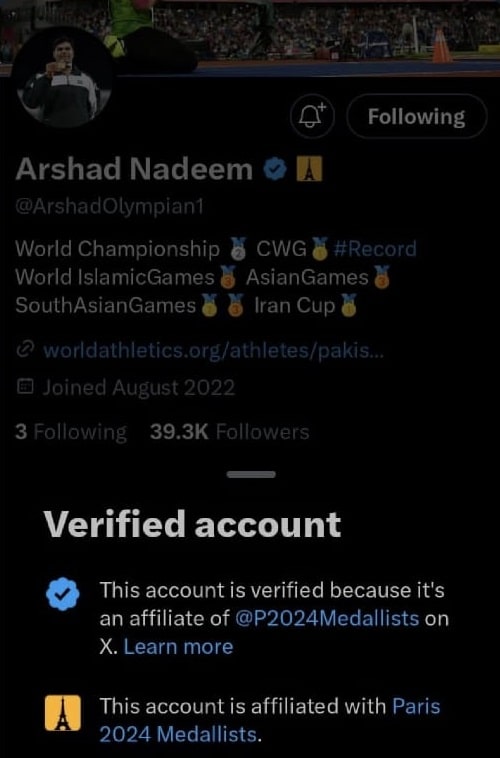 Twitter (X) Has Honored Arshad Nadeem With Its Rare Gold Badge